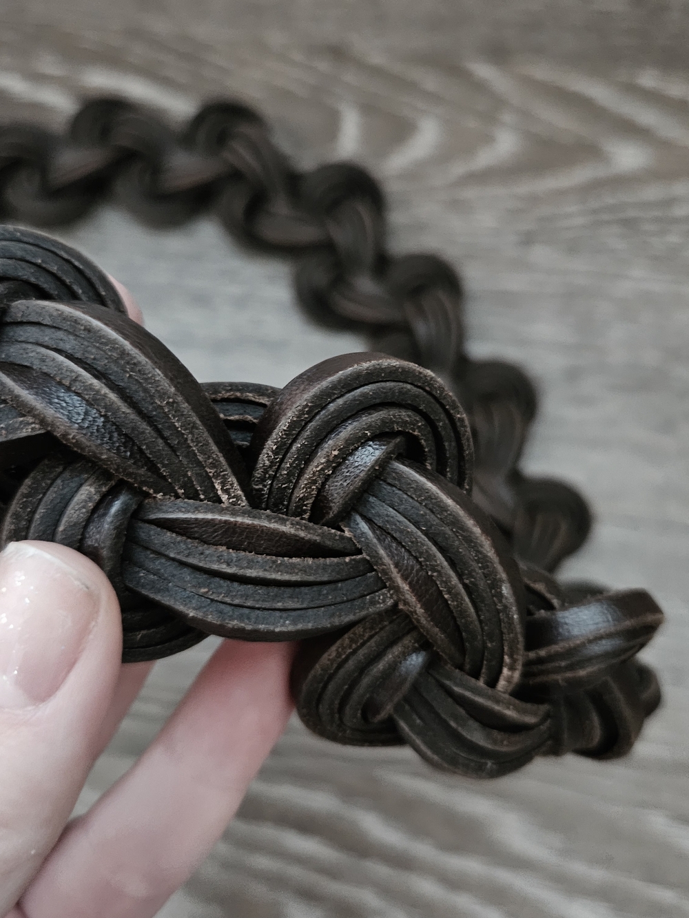 Vintage Braided Dark Brown Leather Belt with Antique Brass Buckle - Picture 2 of 4
